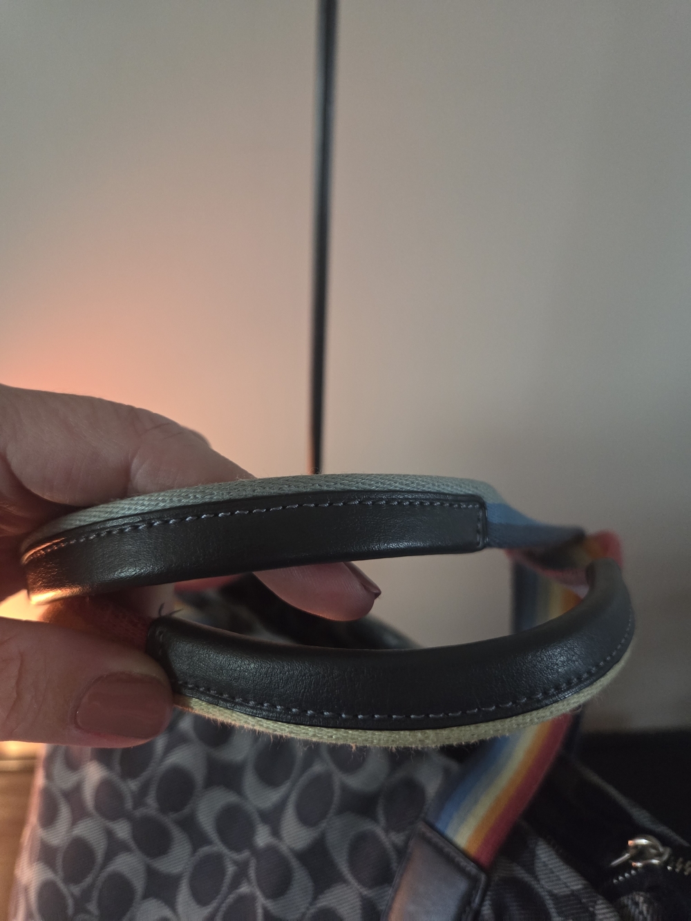 Coach Jean Signature Canvas Tote with Rainbow Straps - NAVY/Grey LIKE NEW - Picture 2 of 9